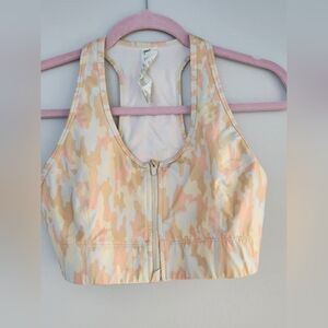 Fabletics On-The-Go Zip Sports Bra – Micro Camo – Size Small - Medium Impact